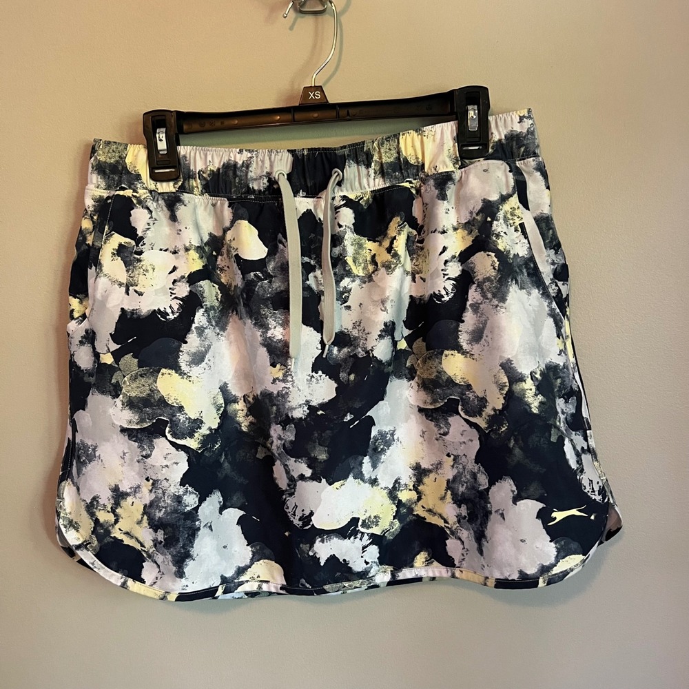 Slazenger Golf Skort Women Large Navy Yellow Abstract Floral Picklball Active